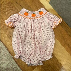 Smocked Pumpkin Bubble 3 Months